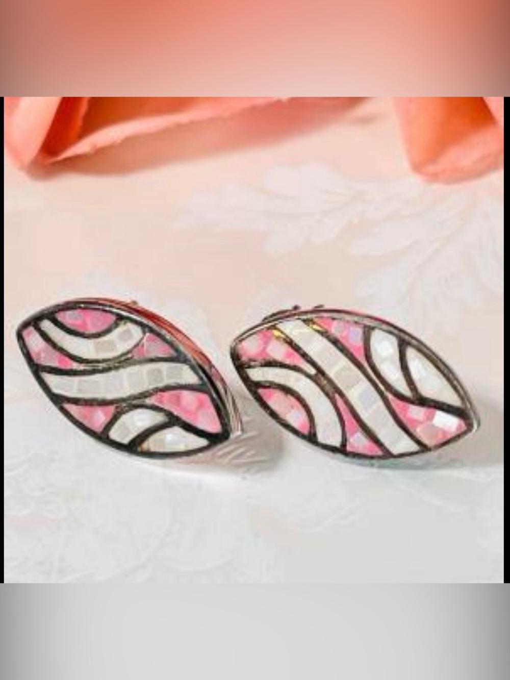 Vintage MOP & Quartz Silver Signed Earrings
